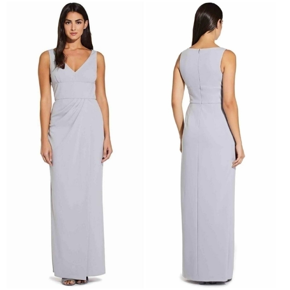 NWT Adrianna Papell Gray Sleeveless Draped Maxi Column Dress